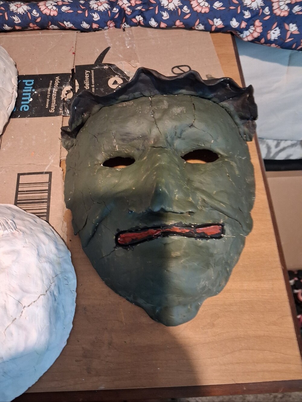 Handcrafted Green Decorative Wall Mask - Home Art Clay
